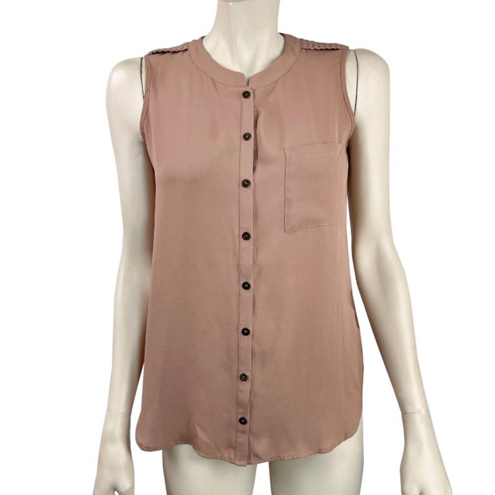 Bellatrix Nude Light Camel Button Front Sleeveless Blouse‎
